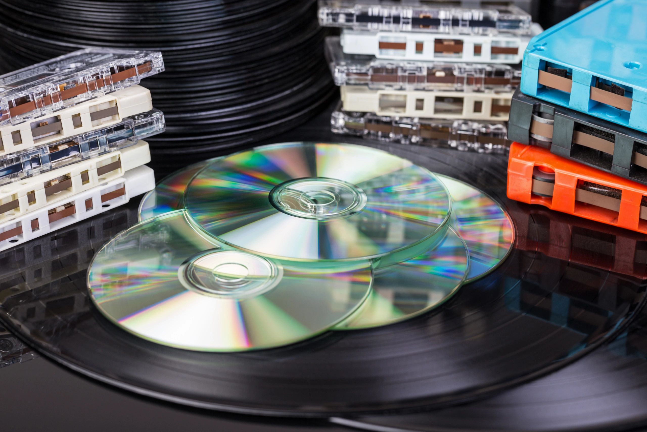 Collection of vinyl records and classic audio formats