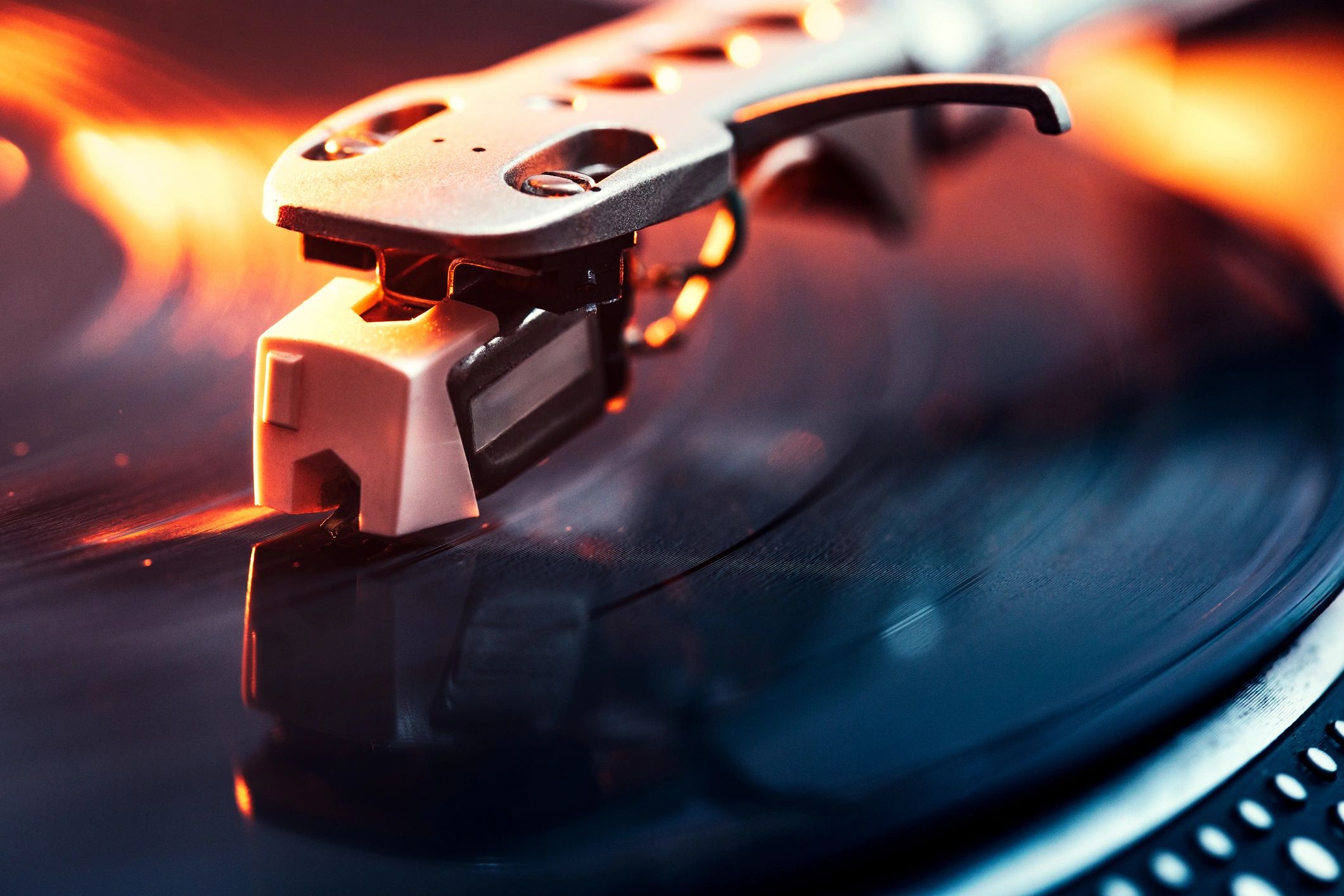 Turntable needle on a spinning vinyl record